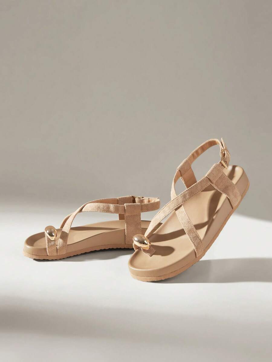 Solecia Women Brown Toe Ring Casual Lace-Up Comfortable Flat Sandals, Suitable For Spring/Summer Vacation Spring Break Easter