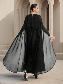 Modelyn 女士纯色网眼拼布褶皱优雅阿拉伯风格连衣裙 - 黑色 - 查看 6