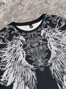 Attitoon Retro lässiger Y2K Punk Rock Stil Vollflügel Grafik Loose Rundhals Kurzarm T-Shirt für Frauen - Weiss - Übersicht 3