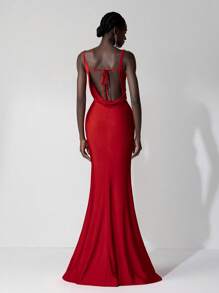 Elitara 优雅奢华红色弹力针织泳衣面料，性感背部设计，鱼尾裙，适合婚礼、派对、单身派对、度假、舞会、伴娘礼服（成人） - 紅色 - 查看 1