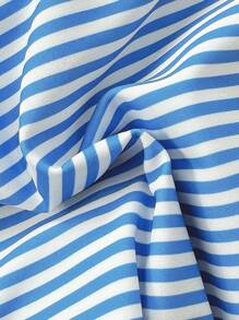 Soleia 2pcs/Set Women's Blue And White Striped Halter Tie Bikini Set,Cute Colorful Beaded Decorative Swim Suits For Women,Summer Holiday Pool Party Beachwear - Blue and White - View 7