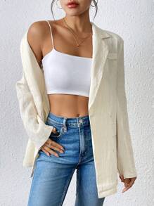 Chiquease Blazer de tela texturizada para mujer, blazer casual de doble botonadura y ornamental para mujer - Beis - Ver 6