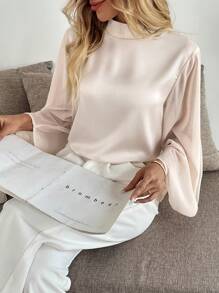 Uhlyne Fall Women Clothes Women's Elegant Minimalist Lantern Sleeve Fashion Blouse - Beige - View 4