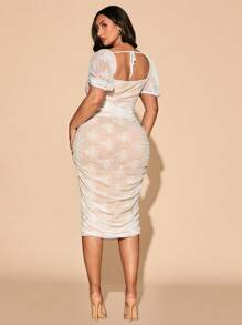 SHEIN BAE Robe de fête élégante blanche en dentelle sexy et romantique à une épaule plissée pour grandes tailles, printemps et été. Robe à encolure carrée, vêtements Y2K, tenue de mariage, vêtements de Pâques, nuisettes pour dames, tenues de fête pour femmes, vêtements modestes, robe de fête, tenues de vacances, tenues d'anniversaire pour femmes, tenues de sortie, vêtements pour femmes, vêtements d'été, robe d'été mi-longue, robes de mariée pour femmes, robe de saison de remise des diplômes, concert - Blanc - Voir 7