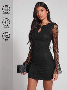 COSMINA Women's Lace Hollow-Out Mini Dress In Black, Autumn/Winter - Black - View 8