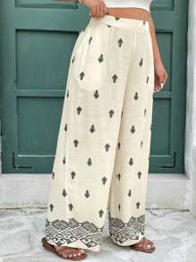 SHEIN Frenchy Quần dài đi nghỉ thoải mái cỡ lớn cho nữ có túi - Màu be - Xem 6