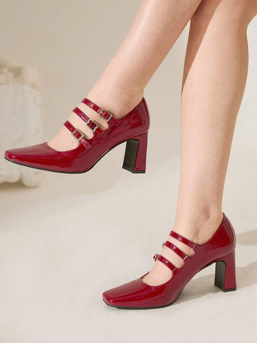 CUCCOO CHICEST Women's Fashion Square Toe Mary Jane Heels Spring Shoes Spring Break Easter - Red - View 1