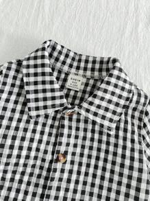 Vintaside Kids Baby Boy Holiday Outfits Christmas Casual Outfits Summer Two-Color Black And White Checkered Short-Sleeved Shirt Shorts Two Suits, Lapel Design Adds A Sense Of Formality