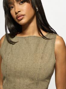 MISSGUIDED Sleeveless Asymmetric Denim Crop Top Modern Streetwear Festival Summer Fashion Statement Piece Urban Chic