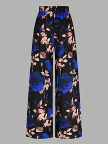 SHEIN Clasi Pantalones casuales de cintura alta con estampado floral, estilo minimalista para uso diario, San Valentín, tallas grandes