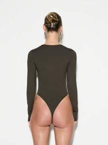 KIZN Essential Long Sleeve Thong Bodysuit Base Layer Basic Foundation Piece Perfect Layering Skin-Tight Top Ultra Smooth All-Season Wear