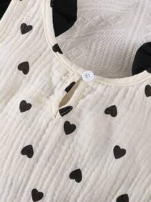 Souflis Souflis Baby Cute Casual Minimalist Round Neck Heart Printed Romper, Summer