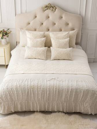 1pc Delicate Embroidery Crafted Double Layer Bed Flag, Tassel Decor, 45cm Wide,Fall Decor,Autumn Decor,Room Decor