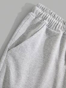 RueChic Men Cottonline Letter Printed Drawstring Regular Short - Grey - View 4