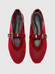 CUCCOO DOLLMOD Giày đế bằng Mary Jane mũi tròn lấy cảm hứng từ xe máy, phong cách Punk Ballerina, trang phục thường ngày trung tính phù hợp cho mùa hè - Màu Đỏ Sâu - Xem 2