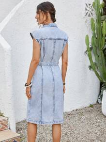 EMERY ROSE Mature Denim 女士牛仔连衣裙，休闲度假修身无袖连衣裙，蓝色 - 淺色水洗藍 - 查看 2