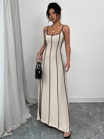 Rafferiza Women's Summer Color Block Spaghetti Strap Backless Dress