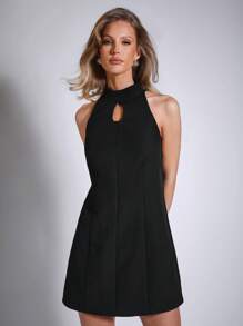 COSMINA Vestido mini de moda sin mangas con cuello de ojo de cerradura de unicolor para mujer