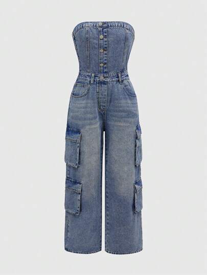 Damen Denim Latzhose und Latzhose minimalistische Mode Lässig Alltags-Jumpsuit