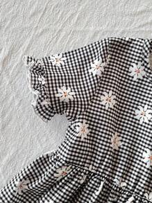 Vintaside Kids 2 件套女婴休闲可爱花卉图案格子上衣和裤子套装 - 彩色 - 查看 5