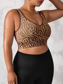 SHEIN Rhythm Era Plus Size Women's Striped Zebra Pattern Shaping Bra - Coffee Brown - View 5