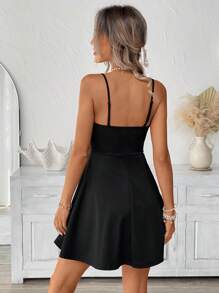 Easowa Đầm hai dây dáng xòe trơn, đầm bán trang trọng, đầm thường ngày. - màu đen - Xem 8