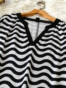 SHEIN LUNE Blusa de manga corta de hombros caídos y cuello de corazón a rayas, cómoda y casual, adecuada para el uso diario