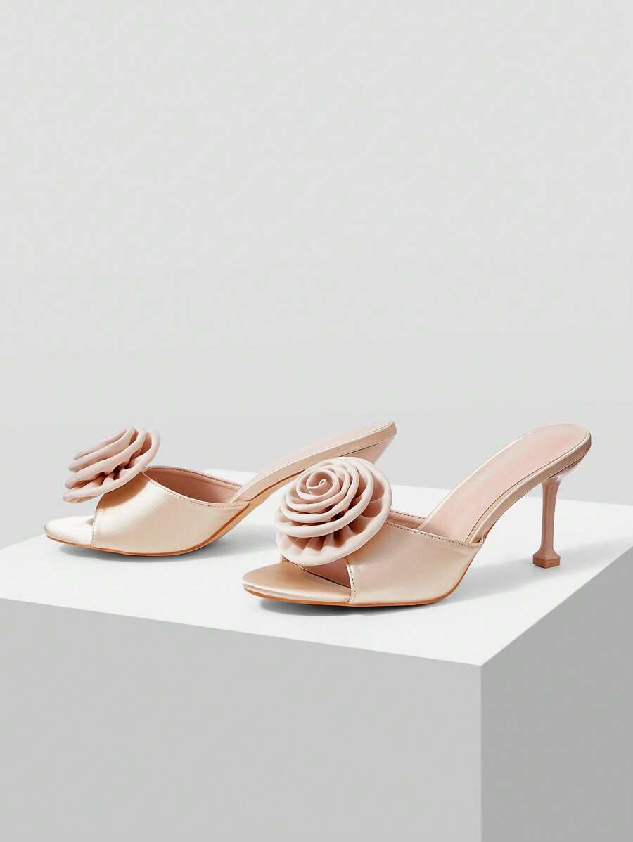 MOTF PREMIUM WOMEN'S FASHION STEREO FLORAL ROUND TOE HIGH HEEL SANDALS, SPRING SHOES, SPRING BREAK EASTER PROM HEELS - Apricot - View 2