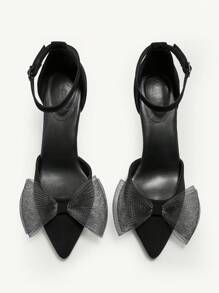 CUCCOO CHICEST 女士尖头高跟鞋，双层网眼蝴蝶结设计，优雅正式缎面天鹅绒高跟鞋，经典甜美风格，适合约会、下午茶、派对、浪漫场合