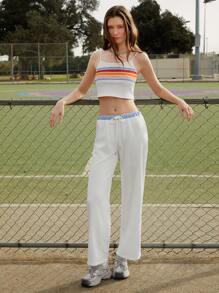 Easelle Baseball White Print Knit Women's Fitted Activewear Set 2025 Summer Sports Two Pieces Set - White - View 1