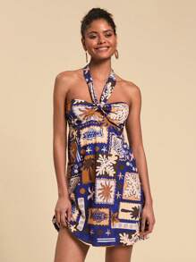 Travachic Vestido mini suelto con hombros descubiertos para mujer, estilo de vacaciones de playa con estampado floral, para primavera/verano