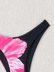 Swim Vcay Flower Print Bikini Bottom For Summer Beach Vacation - Black - View 7