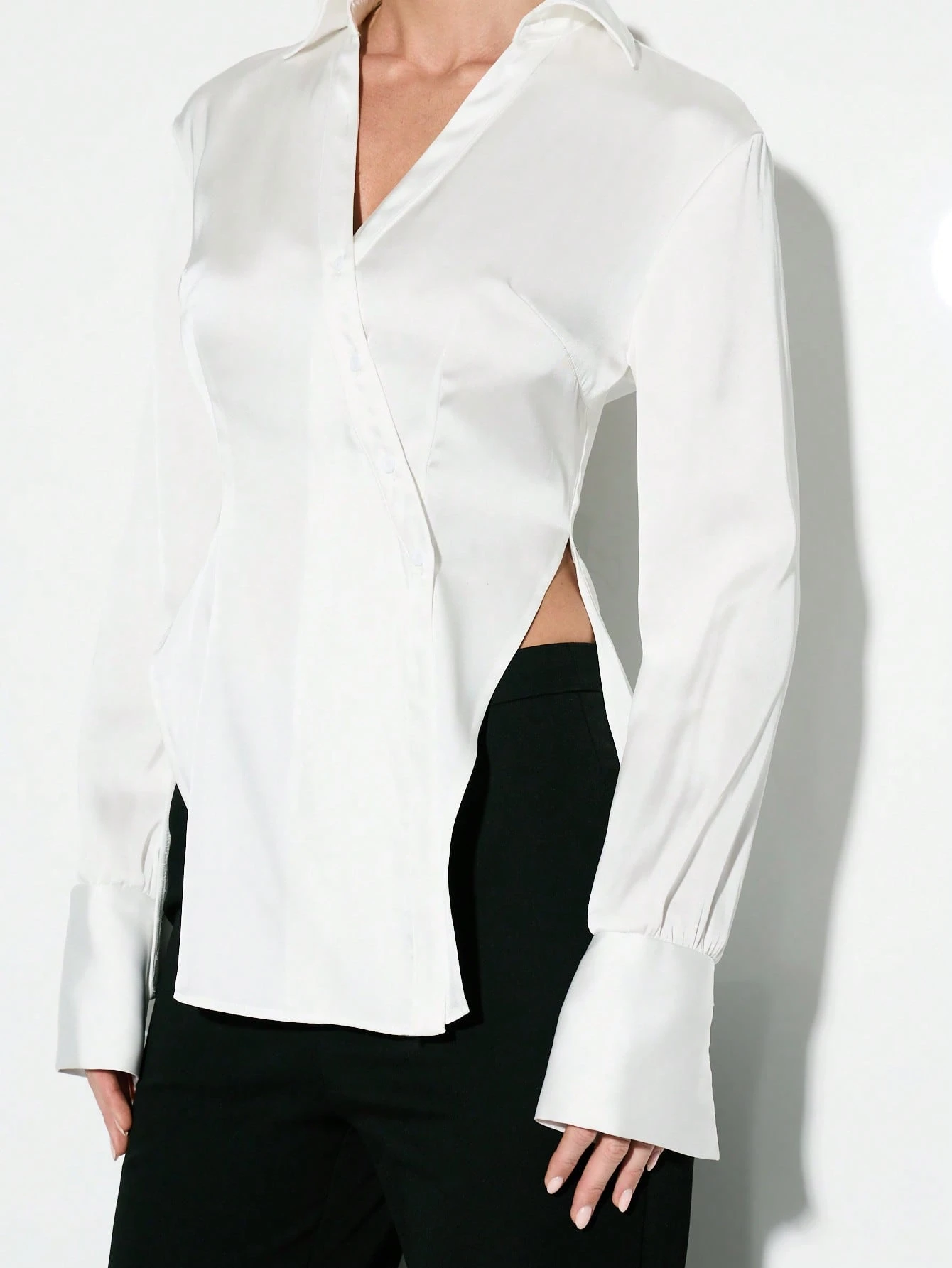 KIZN Sophisticated Asymmetric Wrap Collared Blouse