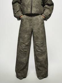 MISSGUIDED Luxury Wide Leg PU Leather Trousers High End Fashion Statement Pants Contemporary Designer Style Fall Winter Palazzo Pants Premium Dark Grey Textured