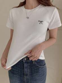 DAZY Women"S Casual Short Sleeve T-Shirt, Minimalist & Fashionable, For Everyday Wear Summer - White - View 5