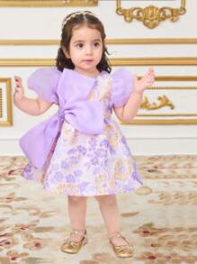 SHEIN Babygirl 可爱花朵优雅紫色连衣裙，夏季 - 紫色 - 查看 1