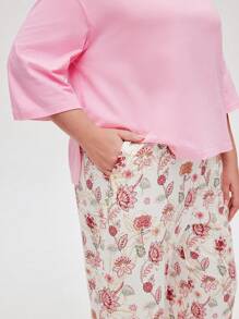 LUVLETTE Conjunto de ropa de dormir para mujer con top de cuello de barco de algodón suave color rosa y pantalones estampados con flores, pantalones con bolsillos. Ropa de salir como ropa interior y conjuntos de salón.