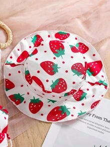 Bộ váy tay lỡ in họa tiết quả dâu tây cho bé gái + mũ + thắt lưng - Đỏ - Xem 3