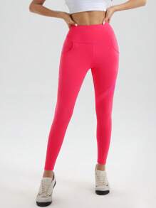 SHEIN Minimalist Plain High Waist Seamless Leggings - Hot Pink - View 2