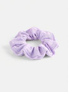 SHEIN Leap Crew Tween Girls Fitted Casual Round Neck Short Sleeve Ribbed Knit T-Shirt With Side Ruching And Scrunchie - Mauve Purple - View 3