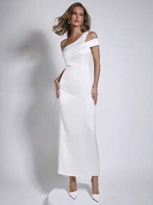 COSMINA Đầm vai lệch vai màu trắng thanh lịch cho nữ - trắng - Xem 1