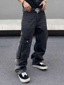 Manfinity EMRG Men's Minimalist Pocket Casual Denim Jeans, For Commuting & Daily Wear - Black - View 4