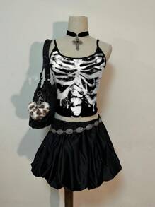 Attitoon Women Casual Skull Pattern Sexy Cami Tight Fitted Tank Top, Suitable For Summer Back To School - Multicolor - View 7