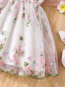 SHEIN Glamorique Kids 年轻女孩连衣裙，春假年轻女孩服装复活节连衣裙年轻女孩花连衣裙年轻女孩春季连衣裙 - 粉色 - 查看 6