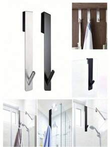 1pc Stainless Steel S-Shaped Shower Towel Bar, Suitable For Glass Door, Bathroom Bathrobe Hook Home Bathroom Decor Summer - Multicolor - View 8