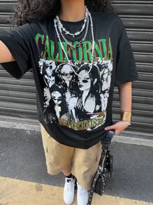 SHEIN Leap Crew Teen Girl Graphic Print T-Shirt & Cargo Shorts 2 Pieces Set, Casual, Loose Fit, Versatile, Round Neck Short Sleeve Tee, Suitable For Various Sports, Back To School, College Style - Khaki - View 5