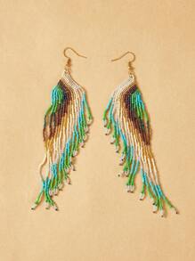 SHEIN VCAY Women's Minimalist Solid Color Patchwork Micro Bead & Tassel Earrings - Colorful - View 2
