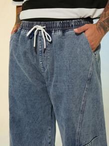 EASEVO Plus Size Men Blue Casual Loose Woven Long Denim Jeans