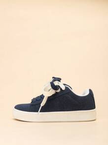 CUCCOO EASI Women's Lace-Up Solid Color Patchwork Platform Casual Sneakers Tainers - Blue - View 9