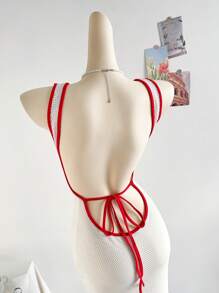 Soleia New Vacation Knitted Rib-Knit Design Contrast Color Sleeveless Cami Dress, Casual Resort Western Beach Wedding Guest Outfit, Spring/Summer Graduation Brunch, St. Patrick's Day Spring Break, Easter Music Festival, Elegant Bohemian Tropical